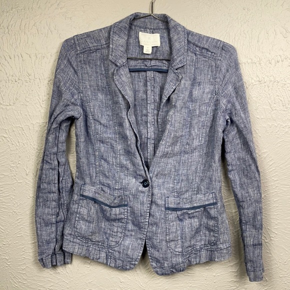 Caslon Blue One Button 100% Linen Blazer Size XS - Picture 2 of 8